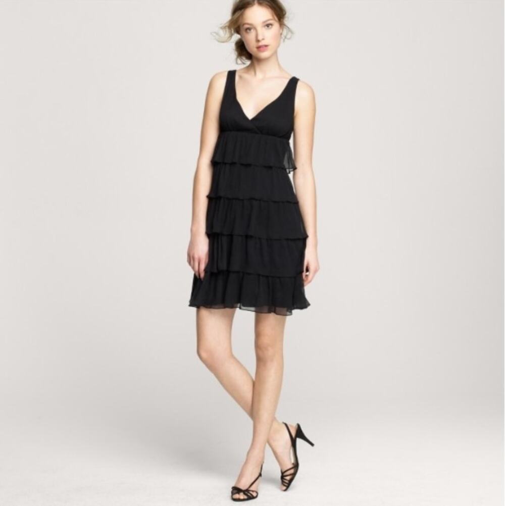 J. Crew Zadie Silk Chiffon Tiered Ruffle V-Neck Flapper Dress Sz 8